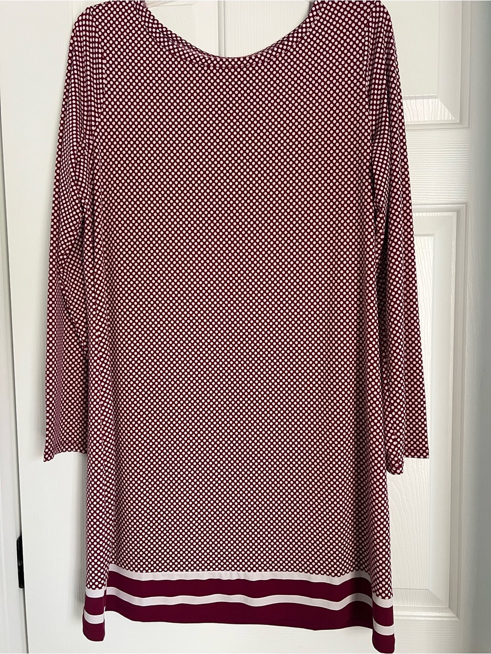 Charming Charlie Burgundy White Polka Dot Dress L Game Day